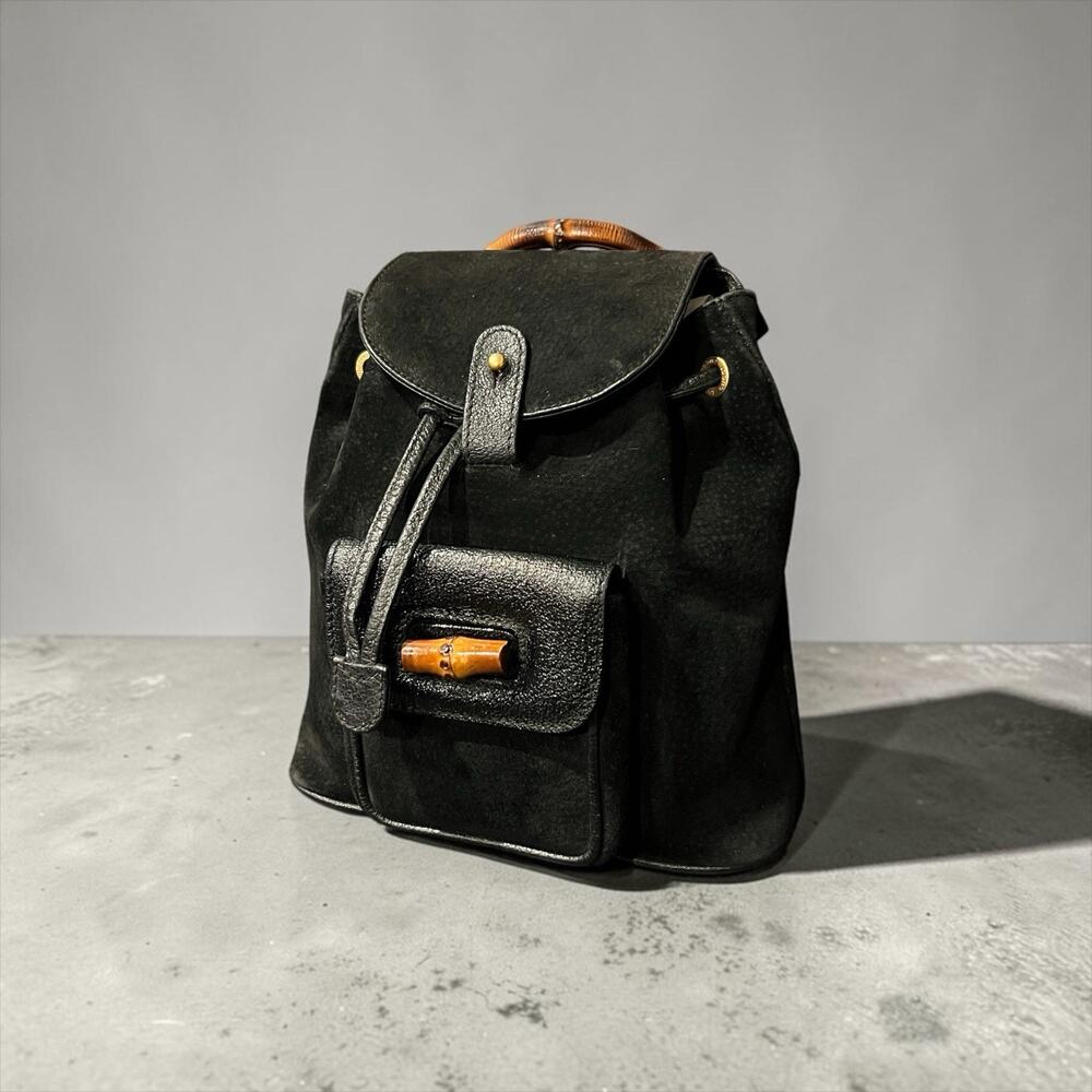 Gucci Vintage Black Suede bamboo-handle Mini Backpack